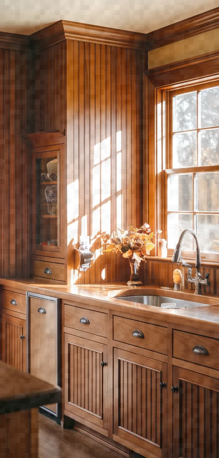5. Beadboard Honey Oak Cabinets