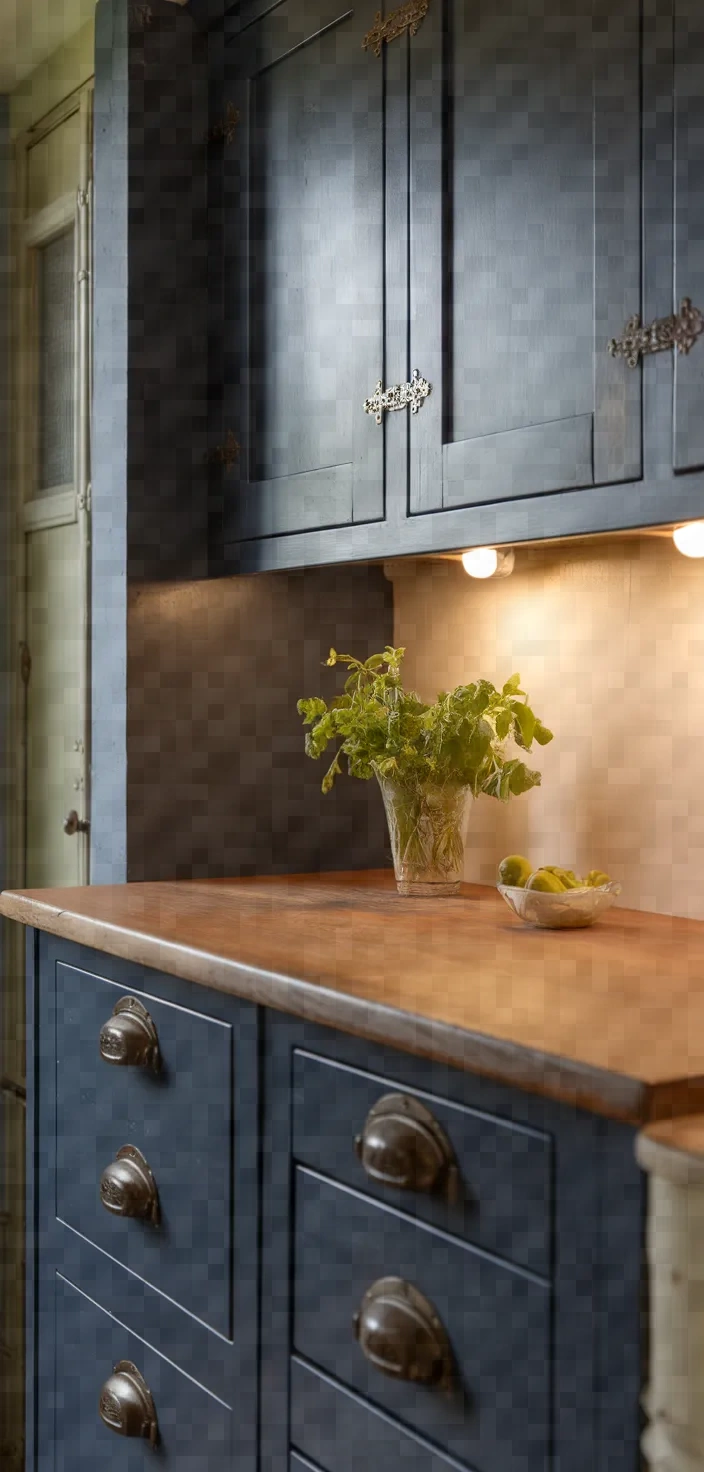 7. Rustic Navy Blue Cabinets