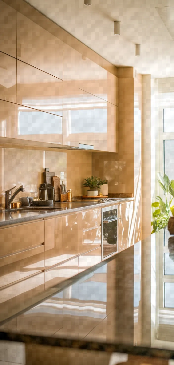 8. Beige High Gloss Cabinets