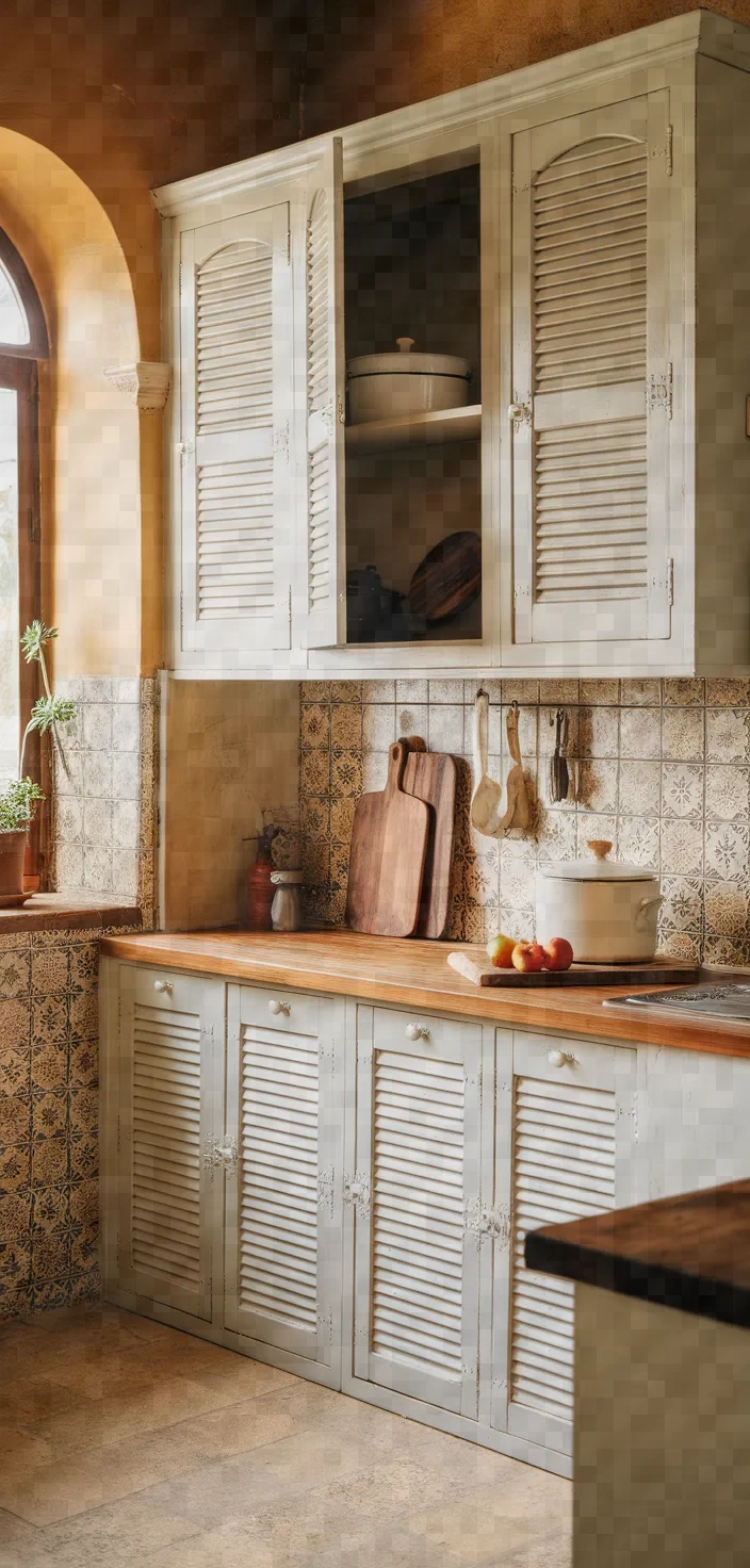 8. Louvered Antique White Cabinets