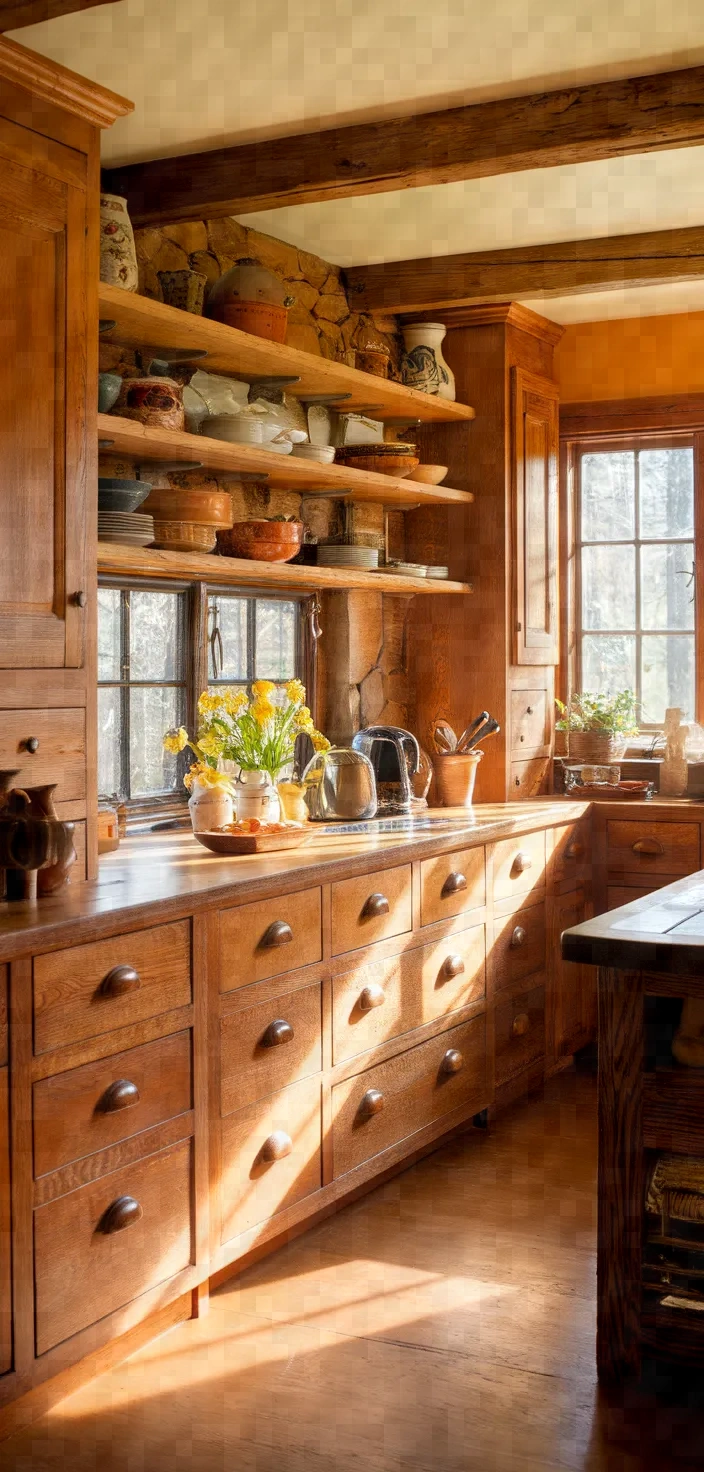 9. Rustic Honey Oak Cabinets